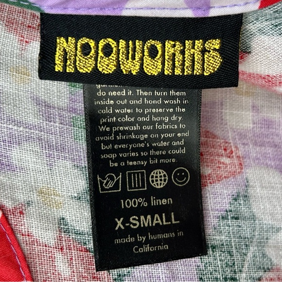 Nooworks Garden Suit Berries strawberry print floral linen jumpsuit XS - Picture 5 of 6